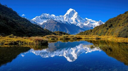 A beautiful mountain range with a lake in the foreground