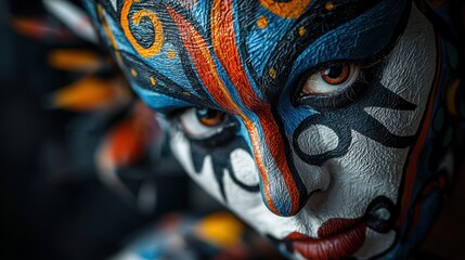 Obraz premium A woman with blue, red, and white face paint