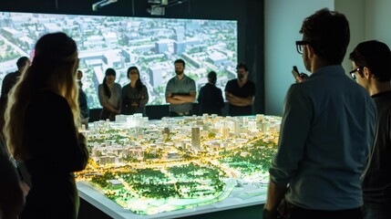 High-Tech Urban Planning Workshop Featuring 3D City Model Display