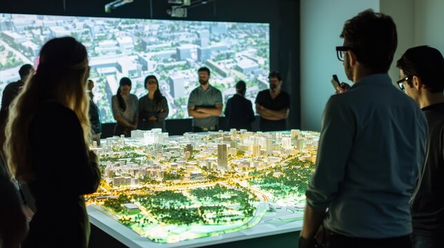 High-Tech Urban Planning Workshop Featuring 3D City Model Display