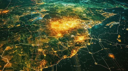Vibrant Overlay Map Showing Rural Infrastructure Progress at Night