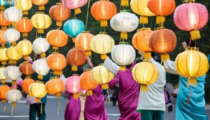 Lantern Parade Celebrating the MidAutumn Festival A Vibrant Display of Colorful Lanterns Illuminating the Night Sky, Symbolizing Unity, Family, and Cultural Heritage in Festive Gatherings
