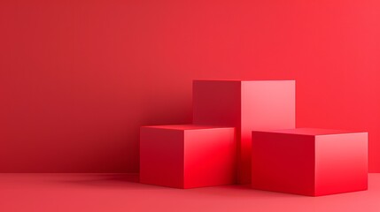 Obraz premium Abstract red cubes on a monochromatic red background