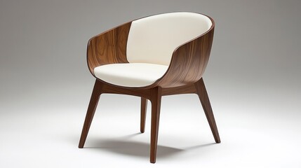Elegant Walnut and Leather Armchair: Modern Design for Comfort and Style