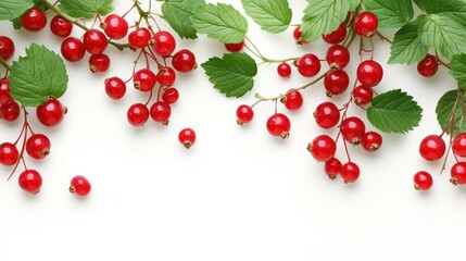Red Berries and Green Leaves on White Background