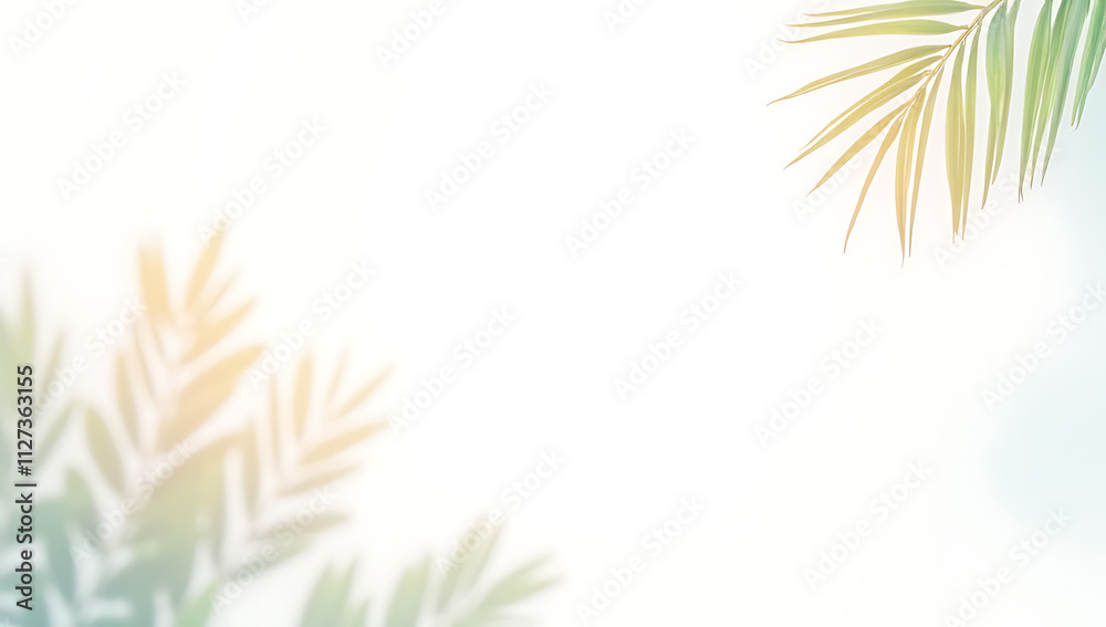 Aufkleber White background features a tropical palm leaf design with pastel colors creating a soft and serene visual effect._00001_