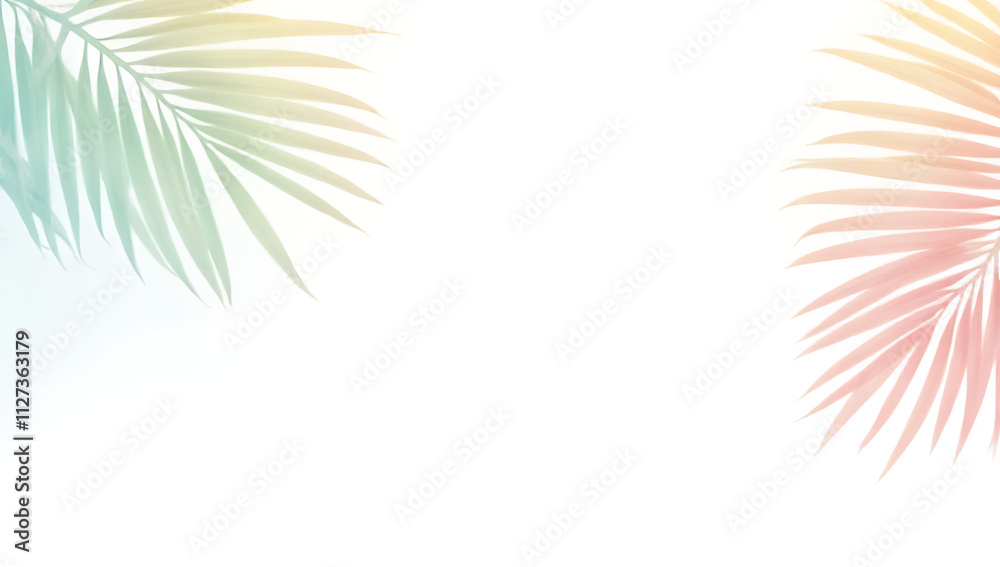Aufkleber White background features a tropical palm leaf design with pastel colors creating a soft and serene visual effect._00002_