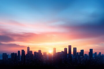 Fototapeta premium A city skyline with a beautiful sunset in the background