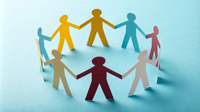 Colorful Paper Chain People Circle Unity Concept, Teamwork, Collaboration, Paper Crafts Teamwork, Unity