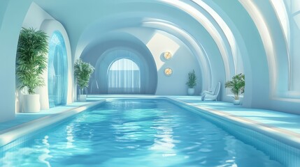 swimming pool for swimming in the gym. clean and cold water in the indoor pool
