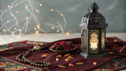 Close-Up of a Ramadan Lantern Resting on Ornate Surface