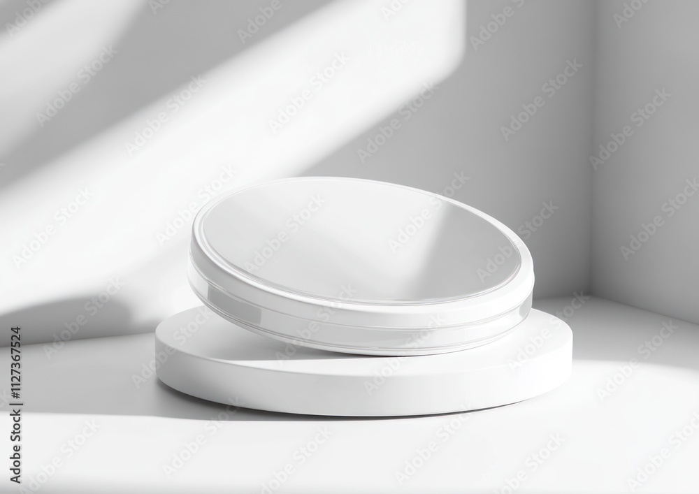 Aufkleber a minimalist scene featuring two round white containers on a light surface.