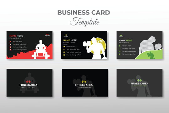 Professional gym business card design vector illustration
