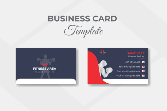 Professional sports trainer fitness club gym business card design vector illustration