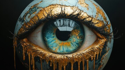 Golden tears stream from a world-eye.