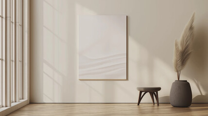 Contemporary Poster Mockup with empty wall. Modern Interior Design Background. Generative AI.