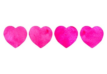 Set of hand drawn watercolor isolated pink hearts.. Suitable for cards, Valentine's Day designs, weddings and romantic projects.