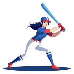 Obraz premium Woman baseball player poised to bat during an outdoor game in bright daytime conditions