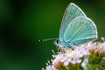 Obraz premium A blue butterfly is sitting on a flower