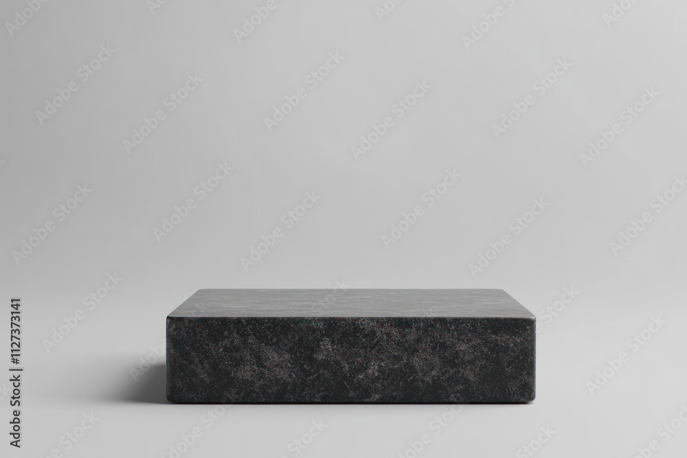 Poster A minimalist black rectangular block on a light gray background, emphasizing simplicity.