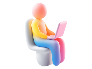 3d person working on laptop sitting on a chair png on isolated transparent background
