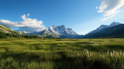 Fototapeta premium A vast, open field with mountains in the background