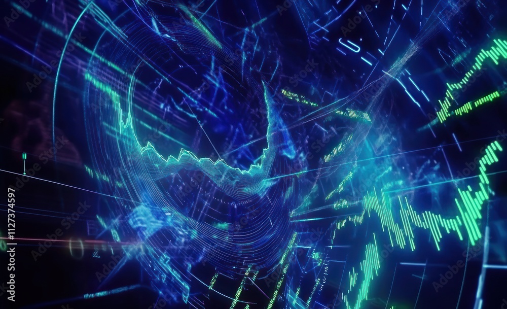 Aufkleber Abstract digital visualization of data trends and analytics in vibrant colors.