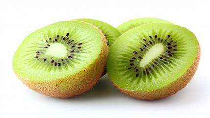 Fototapeta premium Three juicy kiwi fruit slices on white background.