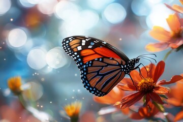 Fototapeta premium A butterfly is sitting on a flower