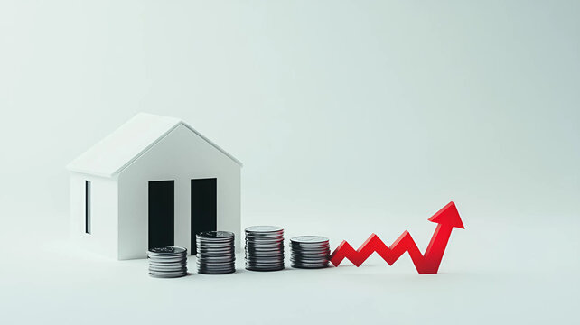 Gr&aacute;fico con casa que muestra la subida del precio del mercado inmobiliario y de la vivienda. 