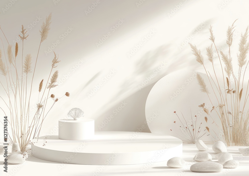 Poster minimalist display featuring natural elements and soft colors for aesthetic purposes.
