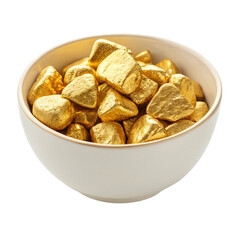 Sweet chocolate candy wrapped in golden foil isolated on white background