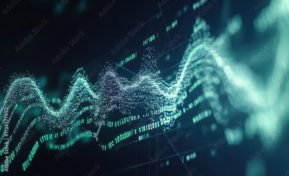 Fototapete Abstract visualization of data waves representing digital information and technology concepts.