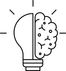 Creativity icon. A brain and lightbulb symbolizing innovative thinking and ideation. Suitable for design and AI creativity tools. Simple Black outline