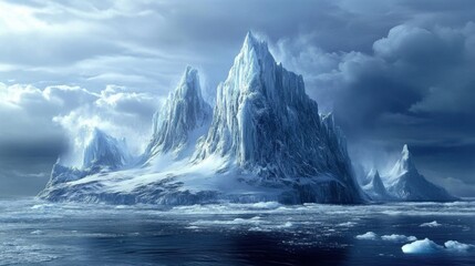 Fototapeta premium Majestic Iceberg Formations Under Dramatic Sky in Polar Region