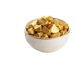 Sweet chocolate candy wrapped in golden foil isolated on white background