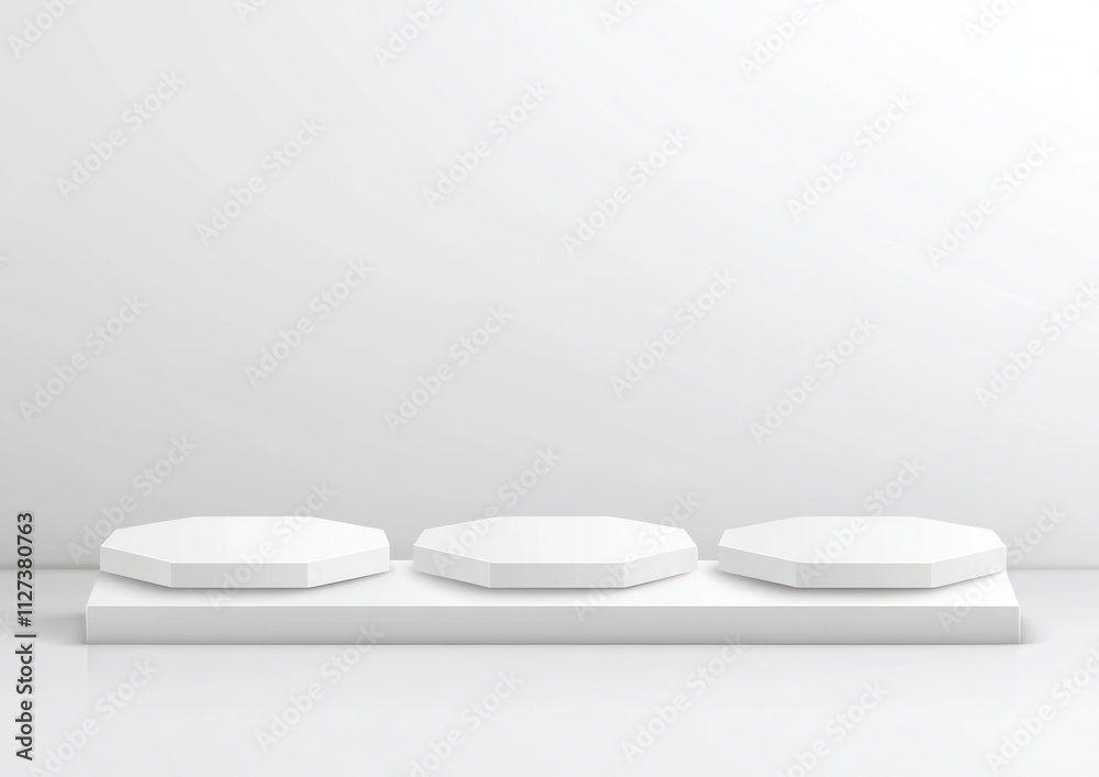 Leinwandbilder a minimalist display stand with three octagonal platforms on a white background.