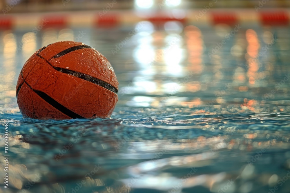 Poster A basketball floats in a pool, reflecting light and creating a serene atmosphere.