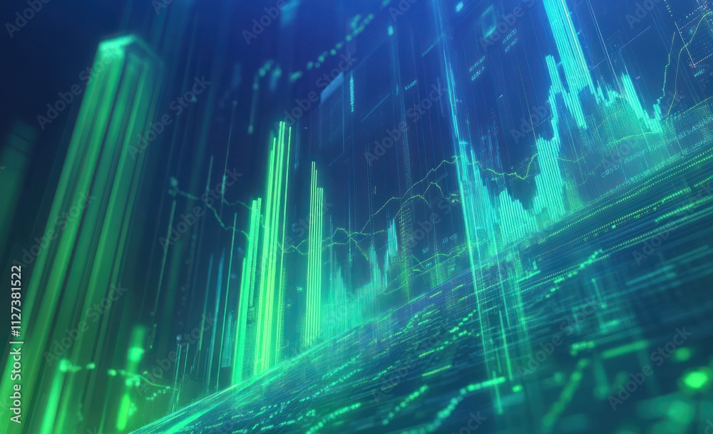 Poster Abstract digital visualization of data trends and analytics in vibrant colors.
