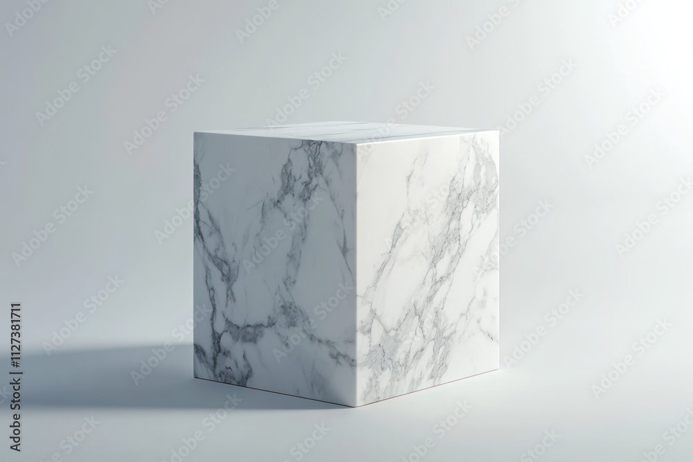Poster a minimalist marble cube on a soft background, showcasing texture and elegance.