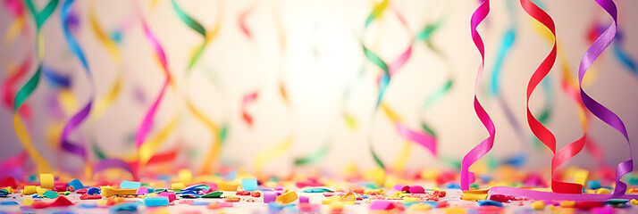 Fototapeta premium Colorful confetti and streamers add to vibrant party backgrounds filled with creative celebration ideas._00003_