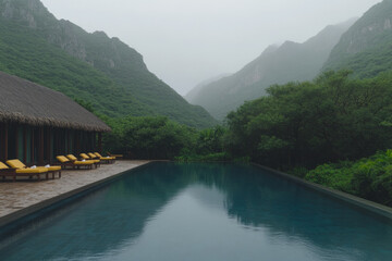 Naklejka premium A pool with a view of mountains and trees