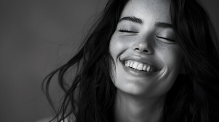 Smiling Woman Portrait in Black and White