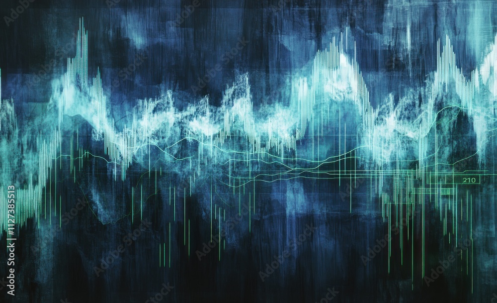 Leinwandbilder Abstract visualization of data trends with dynamic waveforms and vibrant colors.