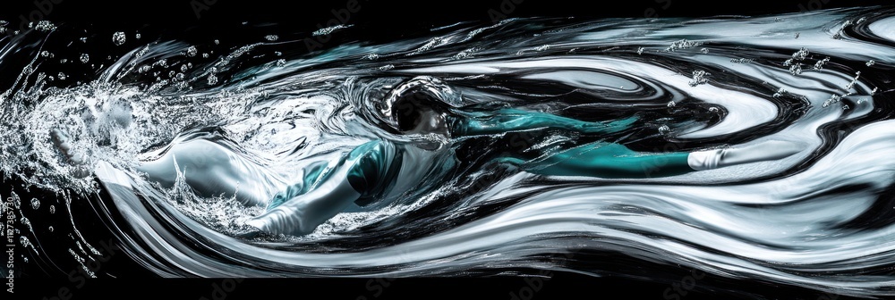 Poster A dynamic swimmer glides through water, creating a splash of motion and fluidity.
