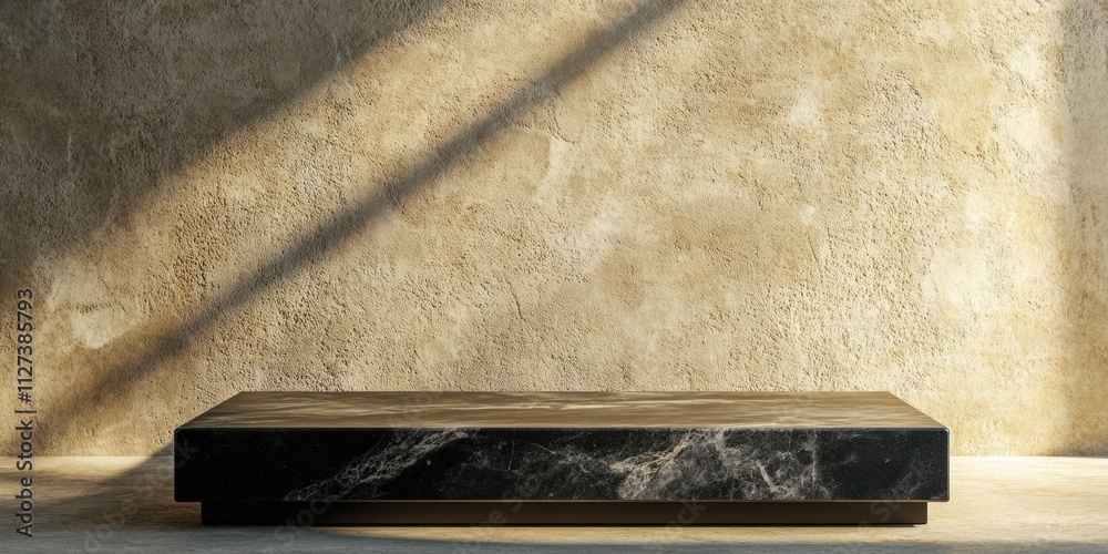 Aufkleber A minimalist display platform against a textured wall, emphasizing simplicity and elegance.