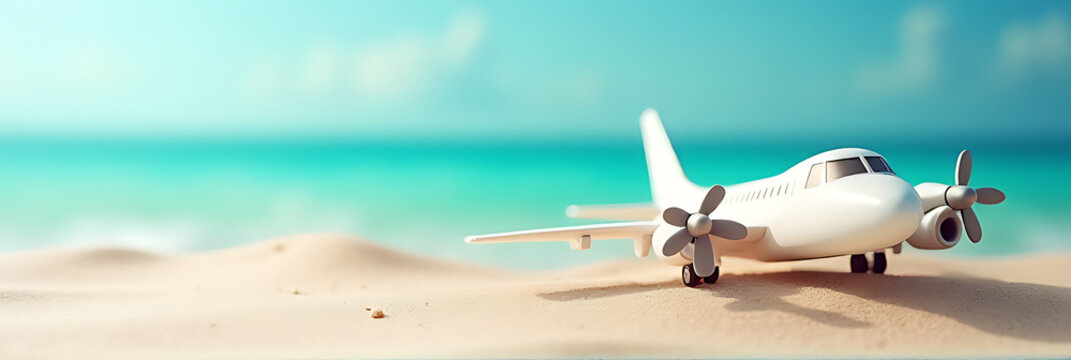 Beach art features a mock airplane on a paper background with a summer travel theme and vacation concepts and ideas._00003_