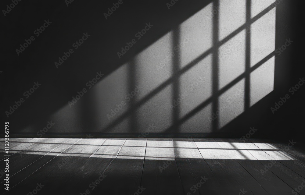 Poster a play of shadows and light in a minimalistic room.