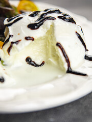 burrata salad fresh tasty food dish Delicious gourmet food background on the table rustic food top view copy space keto and paleo diet Vegetarian and vegan food