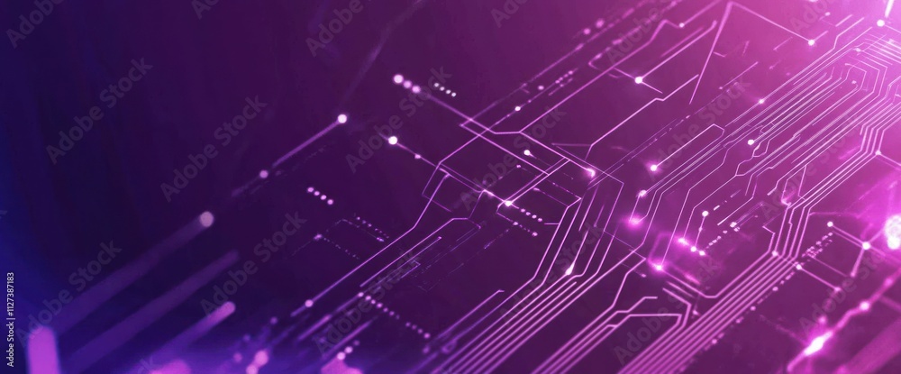 Aufkleber abstract digital circuit design with purple hues and glowing elements.